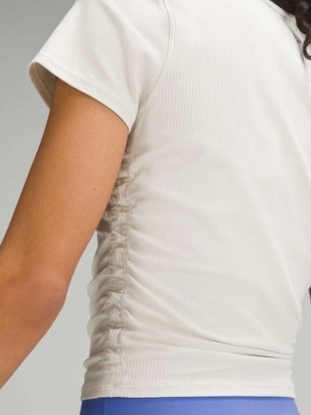 Lululemon Ruched White Ribbed Shirt